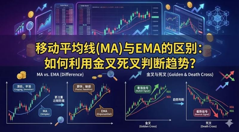 加密货币移动平均线MA与EMA的区别：如何利用金叉死叉判断趋势？
