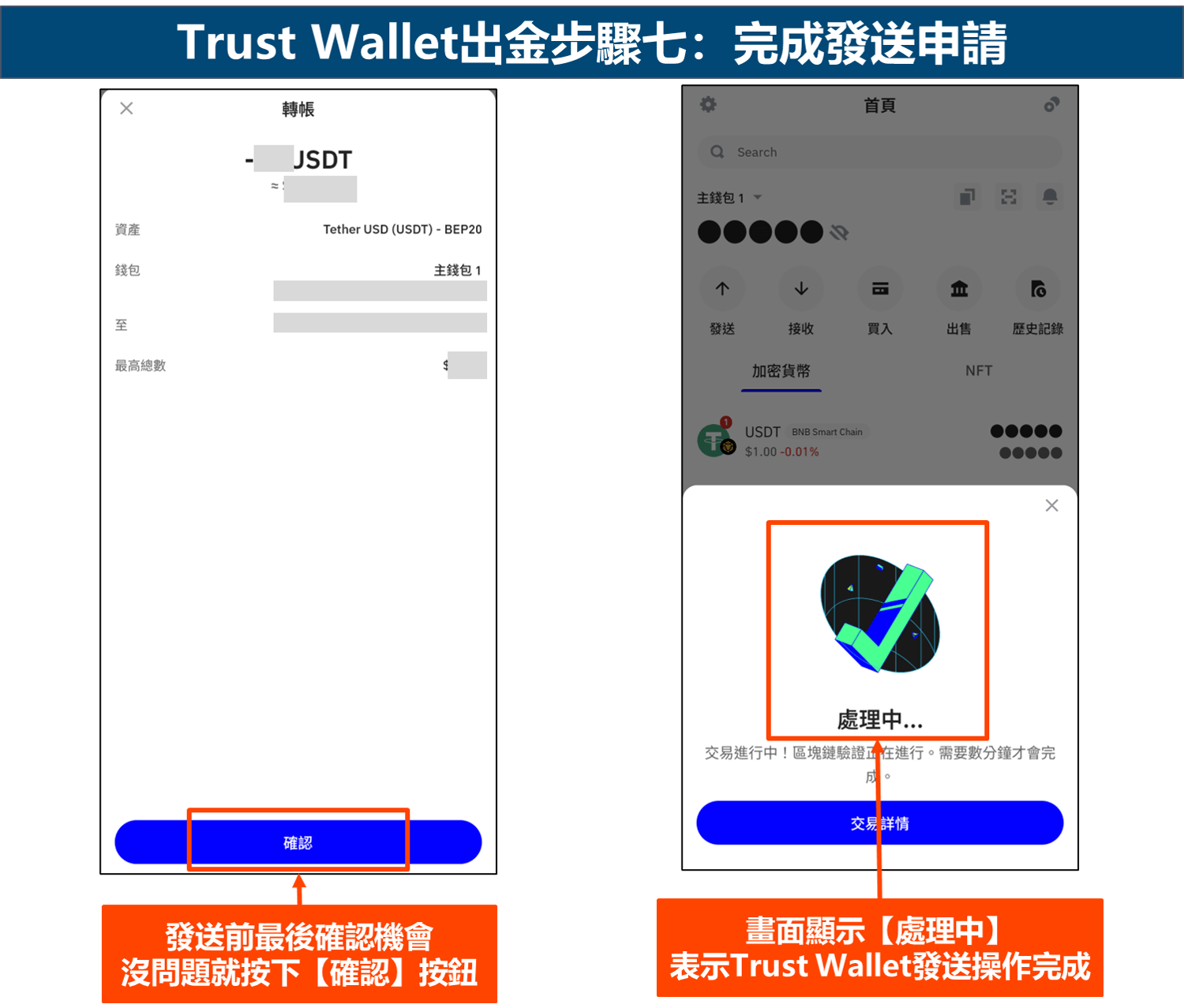 Trust Wallet出金步骤七:完成发送申请